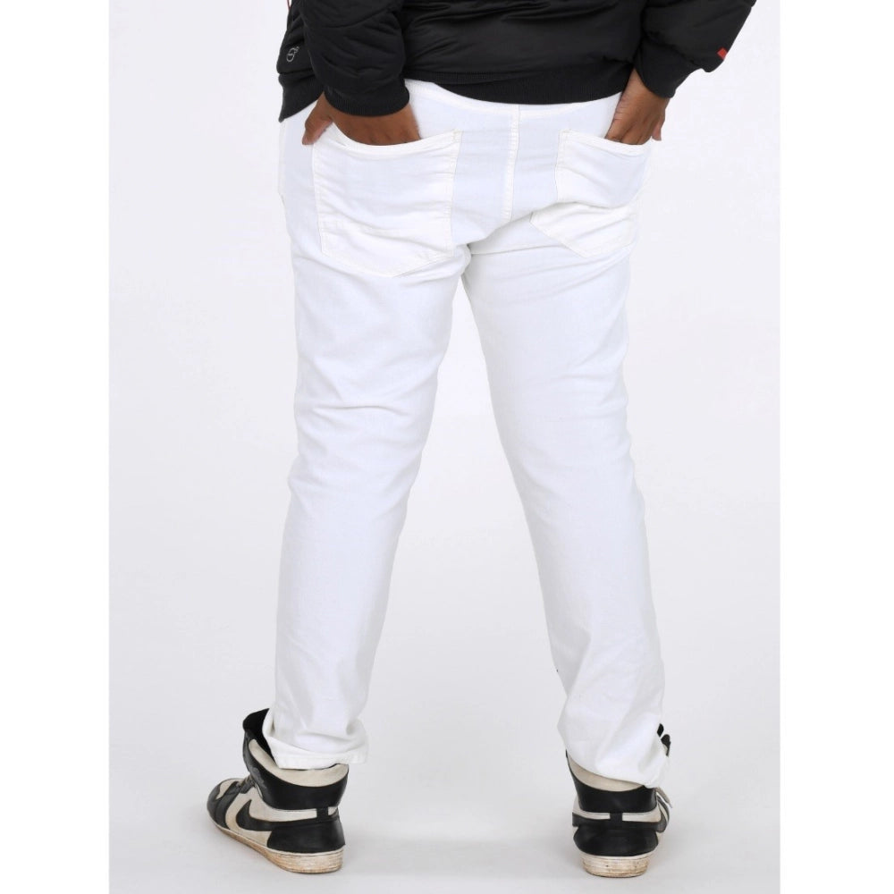Men's Cotton Blended Solid Plus Size Jeans (White)
