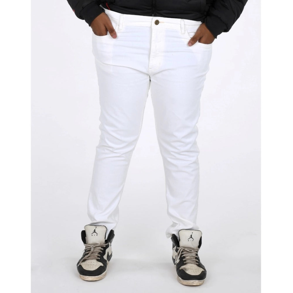 Men's Cotton Blended Solid Plus Size Jeans (White)