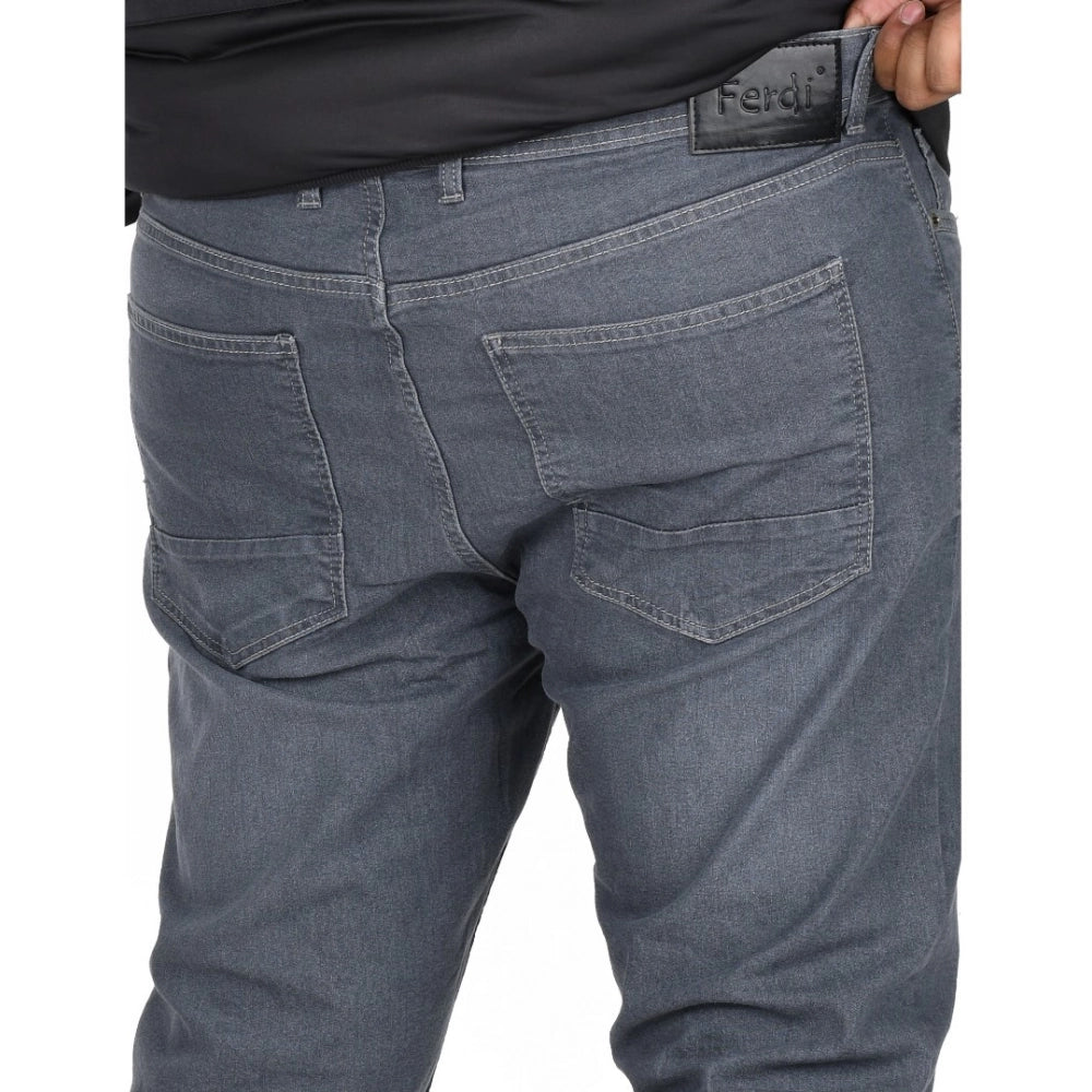 Men's Cotton Blended Solid Plus Size Jeans (Grey)