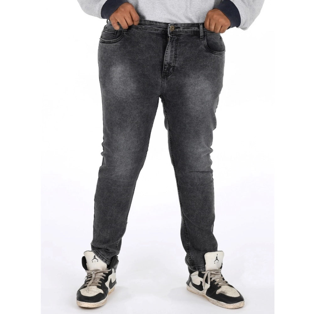 Men's Cotton Blended Solid Plus Size Jeans (Grey)