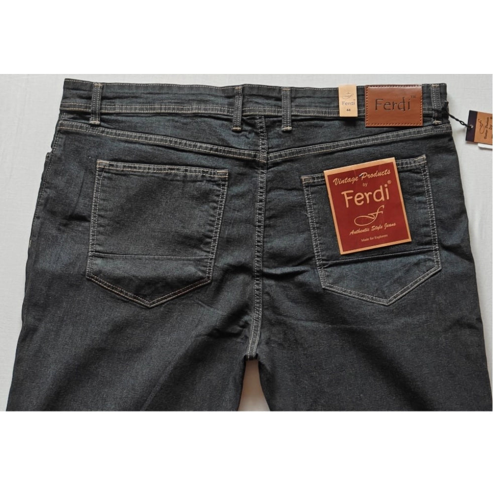 Men's Cotton Blended Solid Plus Size Jeans (Dark Grey)