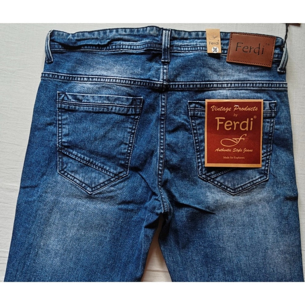 Men's Cotton Blended Solid Tapered Jeans (Blue)
