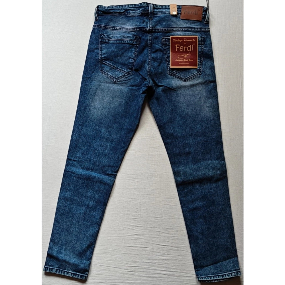 Men's Cotton Blended Solid Tapered Jeans (Blue)