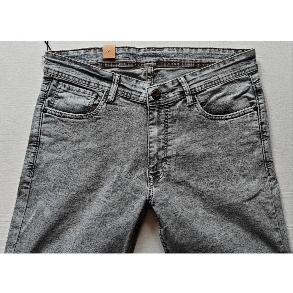 Men's Cotton Blended Solid Tapered Jeans (Grey)