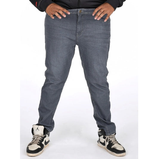 Men's Cotton Blended Solid Plus Size Jeans (Grey)