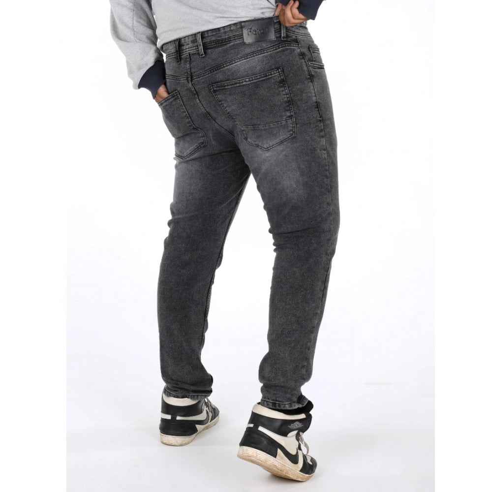 Men's Cotton Blended Solid Plus Size Jeans (Grey)