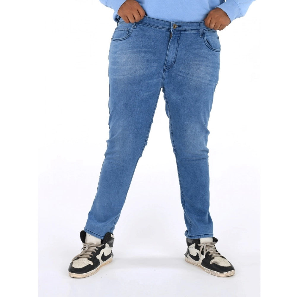 Men's Cotton Blended Solid Plus Size Jeans (Blue)