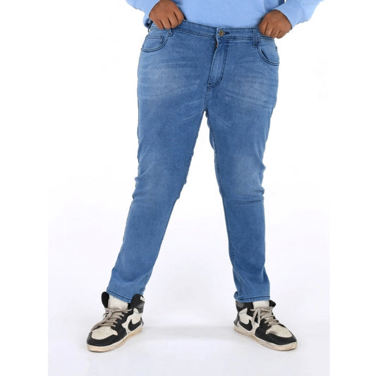 Men's Cotton Blended Solid Plus Size Jeans (Blue)
