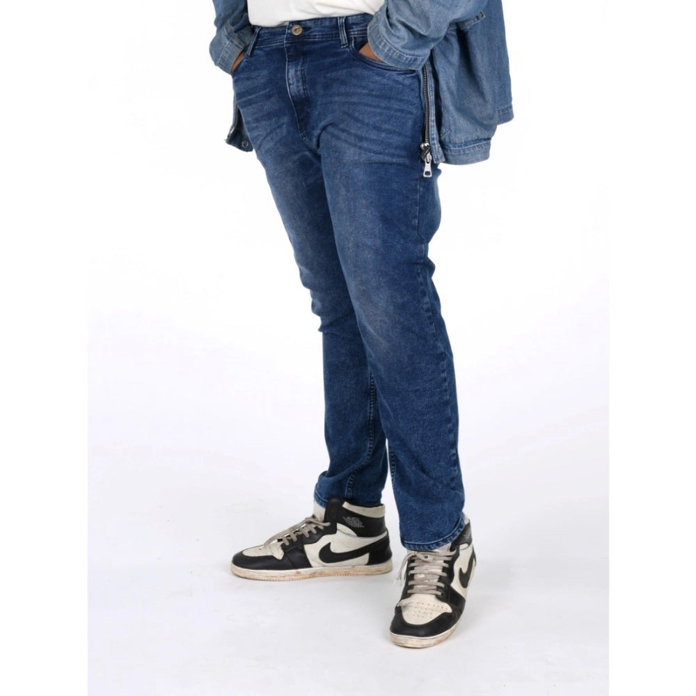 Men's Cotton Blended Solid Plus Size Jeans (Blue)