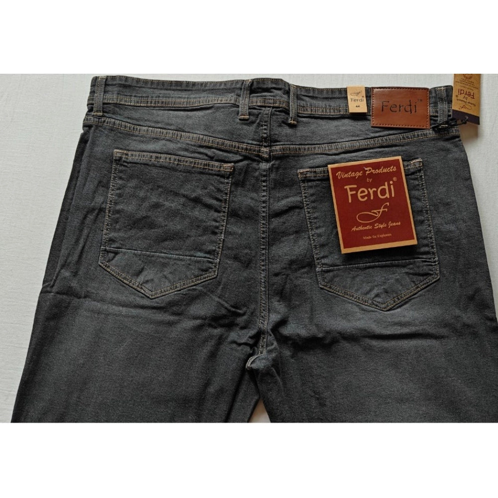 Men's Cotton Blended Solid Plus Size Jeans (Dark Grey)
