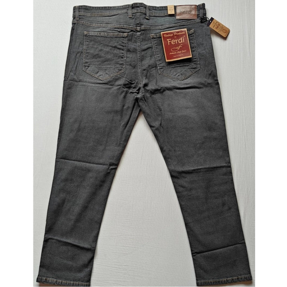 Men's Cotton Blended Solid Plus Size Jeans (Dark Grey)