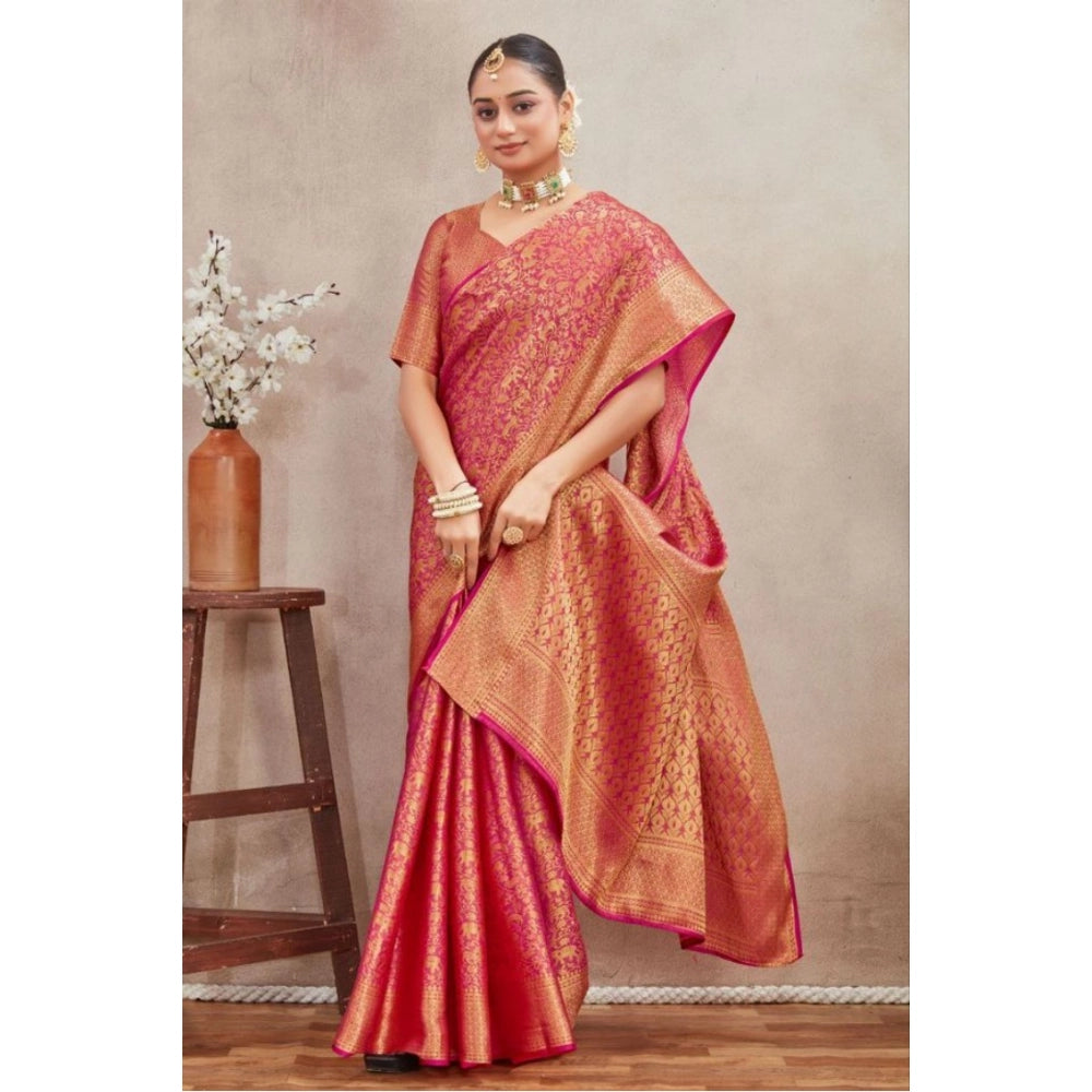 Women's Silk Blend Floral Printed Saree With Unstitched Blouse 5.5Mtr (Peach)