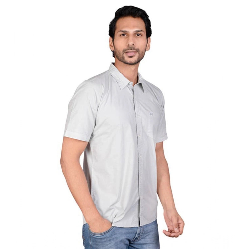 Men's Casual Cotton Half Sleeve Solid Shirt (Grey)