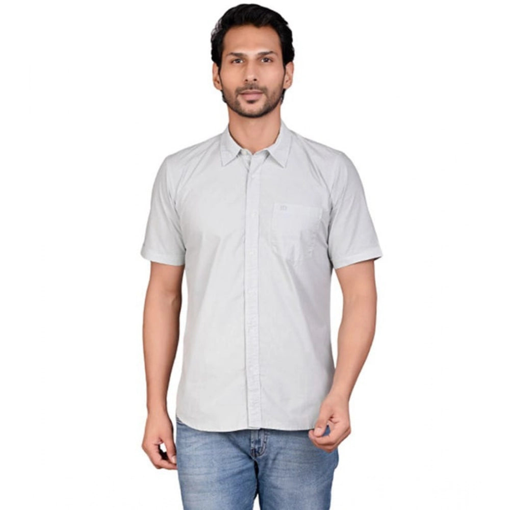 Men's Casual Cotton Half Sleeve Solid Shirt (Grey)
