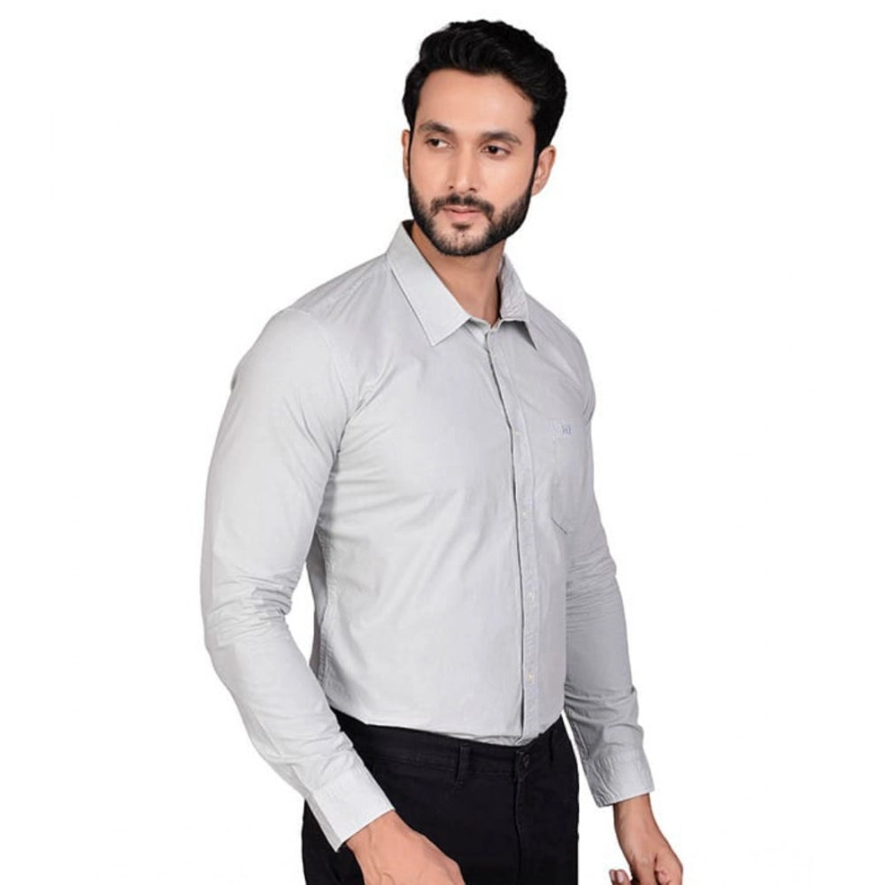 Men's Casual Cotton Full Sleeve Solid Shirt (Grey)