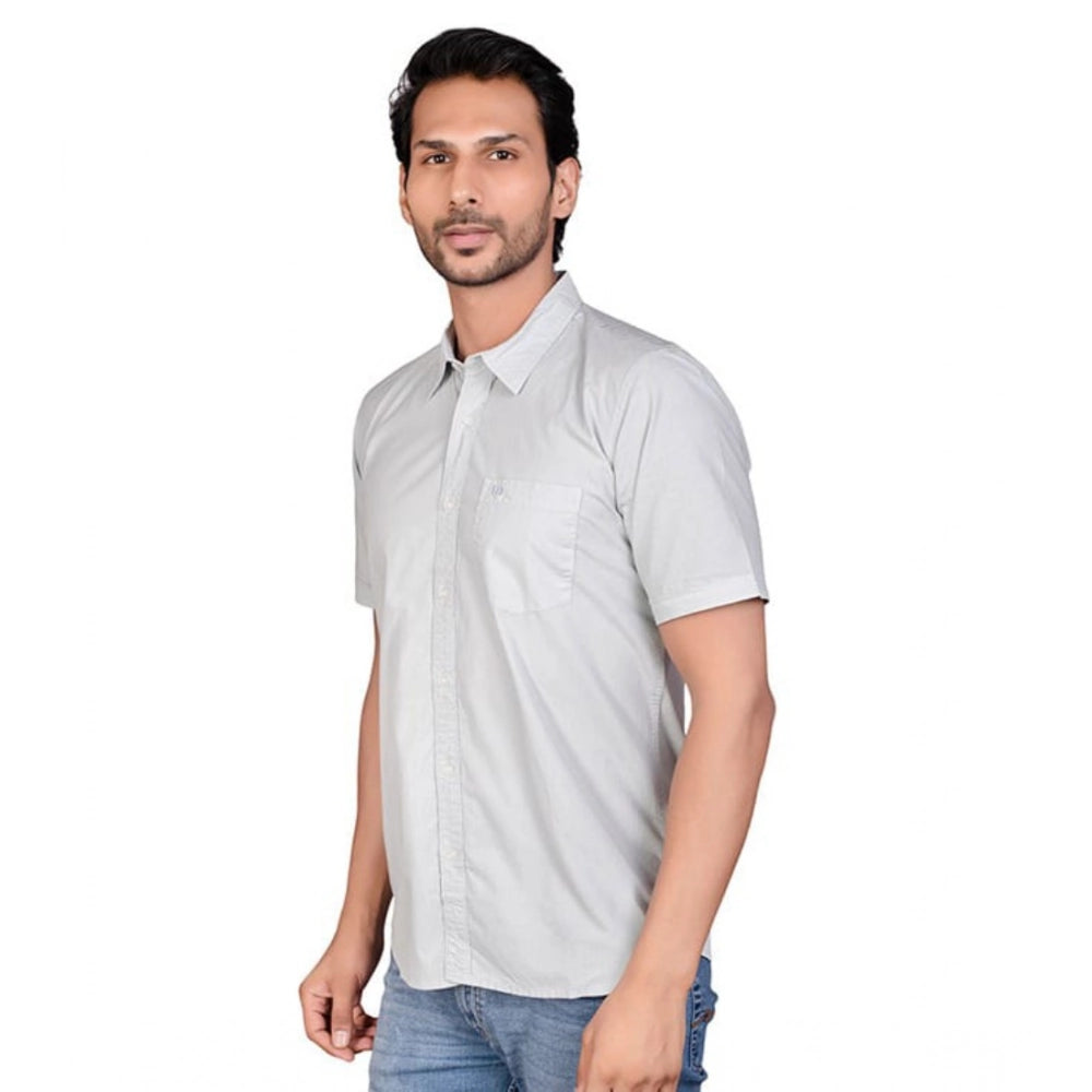 Men's Casual Cotton Half Sleeve Solid Shirt (Grey)