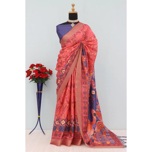 Women's Mysore Silk  Digital Print Saree With Unstitched Blouse 5.5Mtr (Pink)