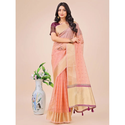 Women's Organza Printed Saree With Unstitched Blouse 5.5Mtr (Light Pink)