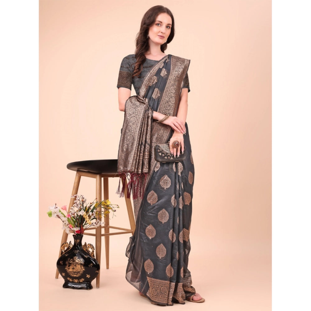Women's Cotton Printed Saree With Unstitched Blouse 5.5Mtr (Black)