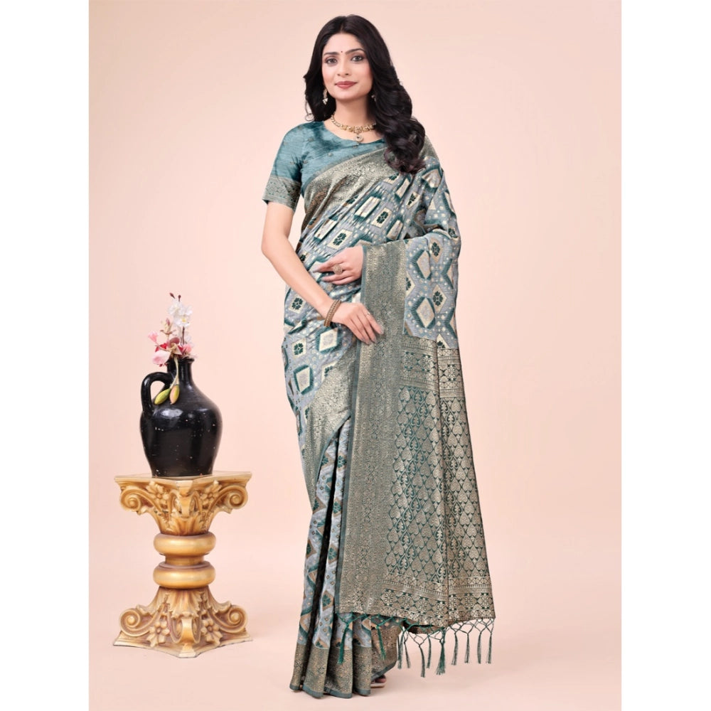 Women's Cotton Printed Saree With Unstitched Blouse 5.5Mtr (Green)