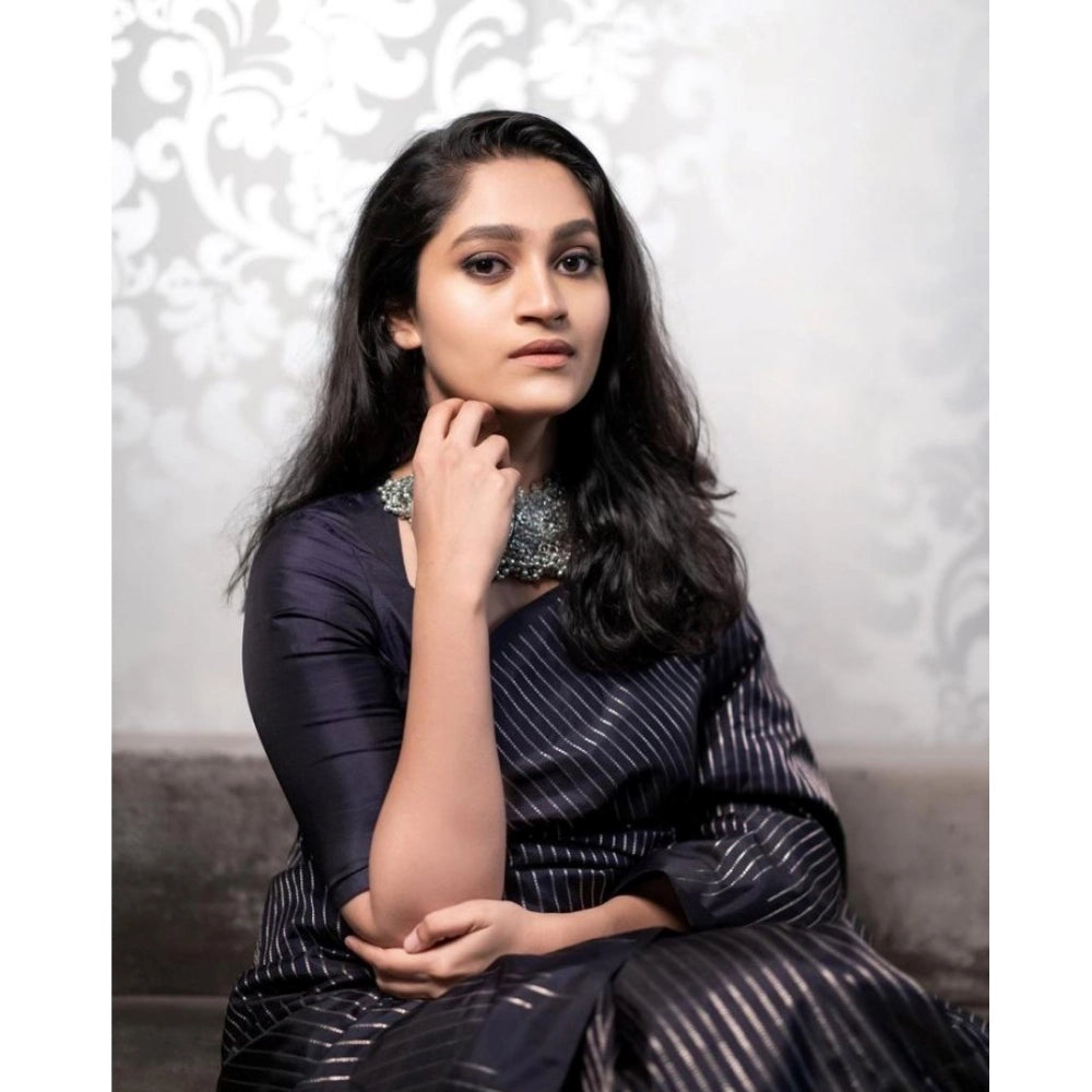 Women's Silk Printed Saree With Unstitched Blouse 5.5Mtr (Black)