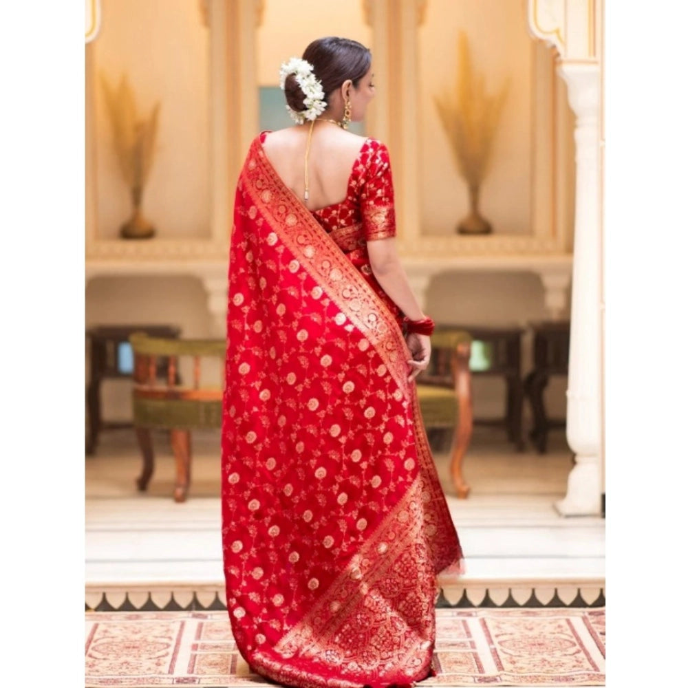 Women's Silk Printed Saree With Unstitched Blouse 5.5Mtr (Red)