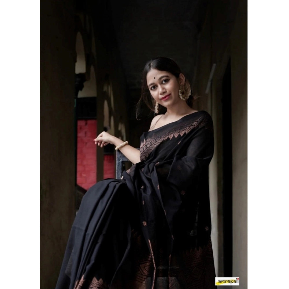 Women's Silk Printed Saree With Unstitched Blouse 5.5Mtr (Black)