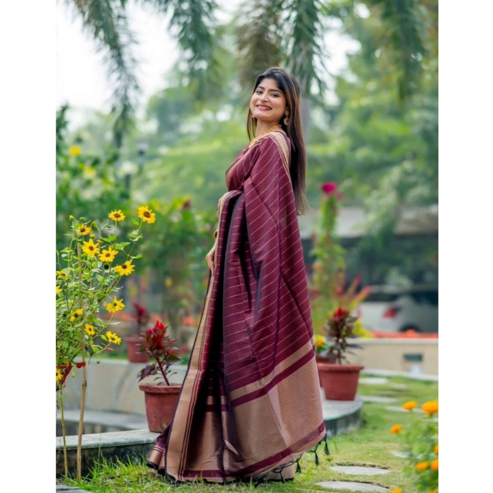 Women's Silk Printed Saree With Unstitched Blouse 5.5Mtr (Maroon)