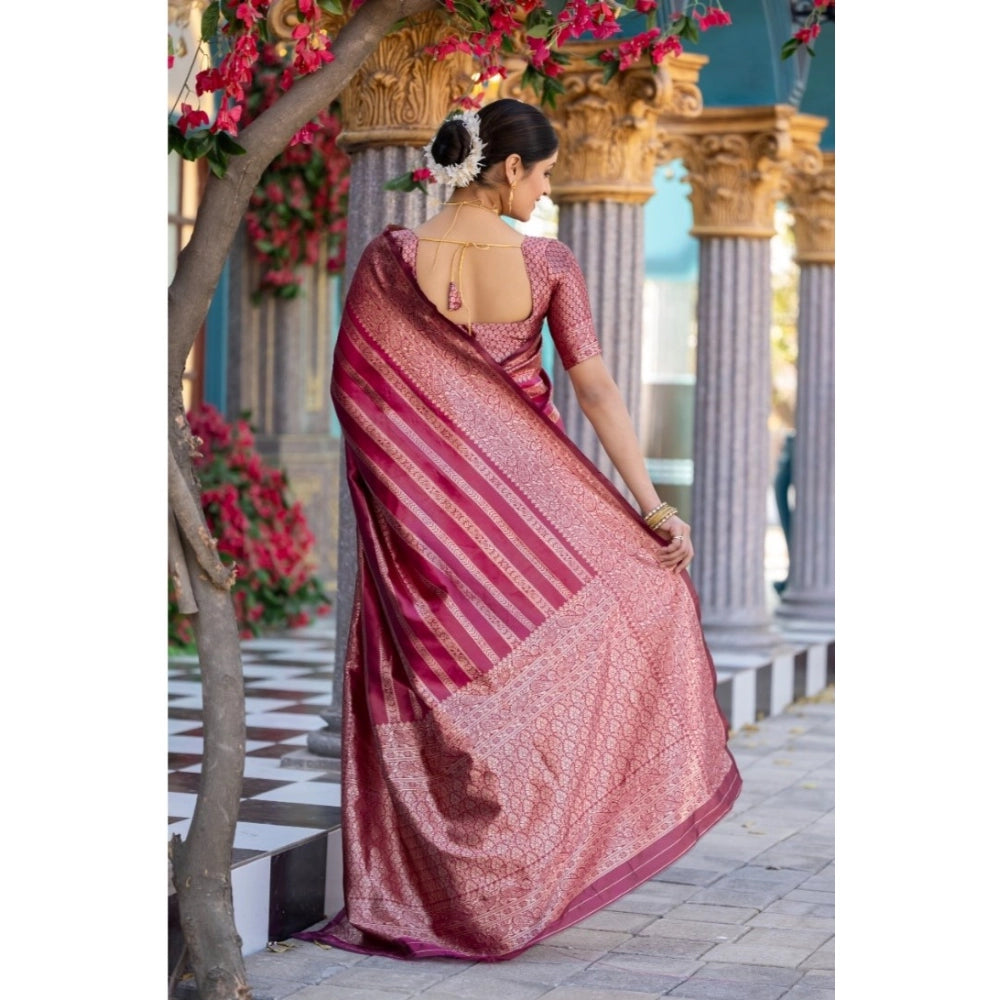 Women's Silk Printed Saree With Unstitched Blouse 5.5Mtr (Pink)