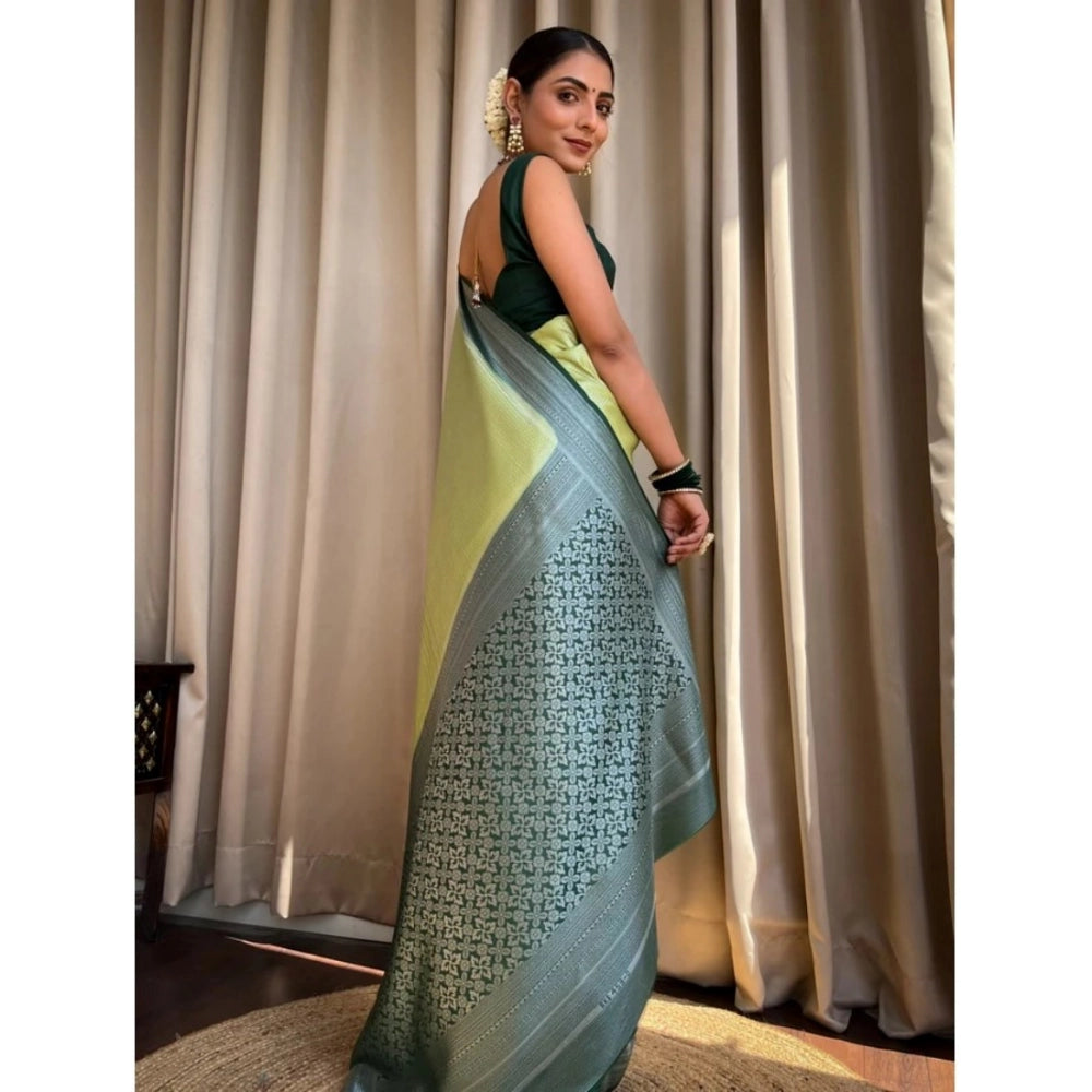 Women's Silk Printed Saree With Unstitched Blouse 5.5Mtr (Sea Green)