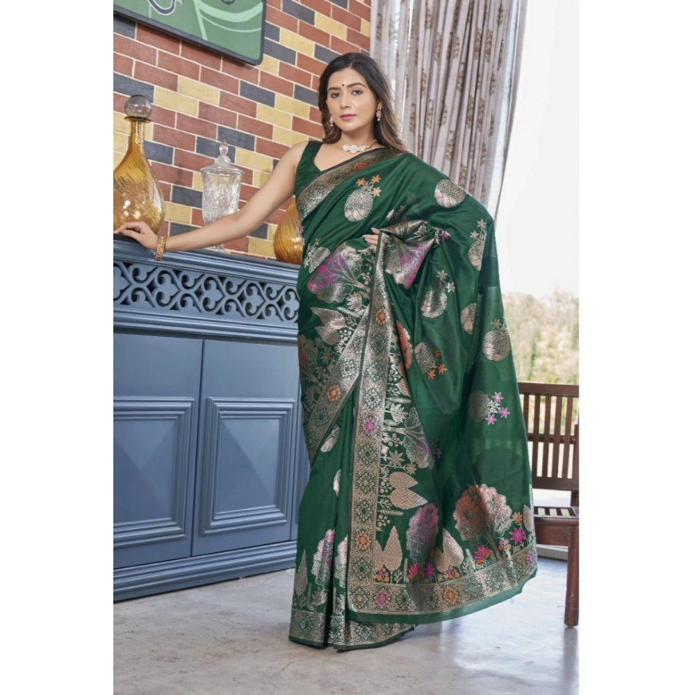 Women's Silk Printed Saree With Unstitched Blouse 5.5Mtr (Green)