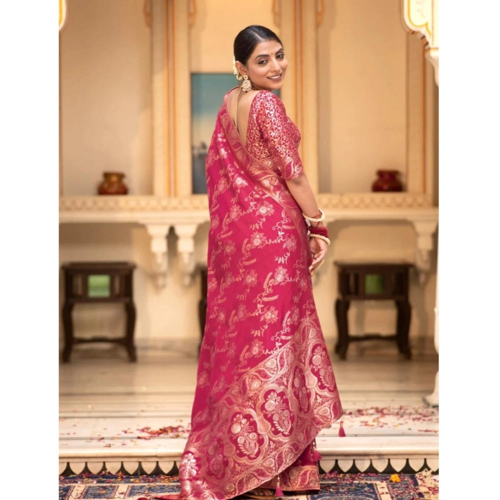 Women's Silk Printed Saree With Unstitched Blouse 5.5Mtr (Pink)