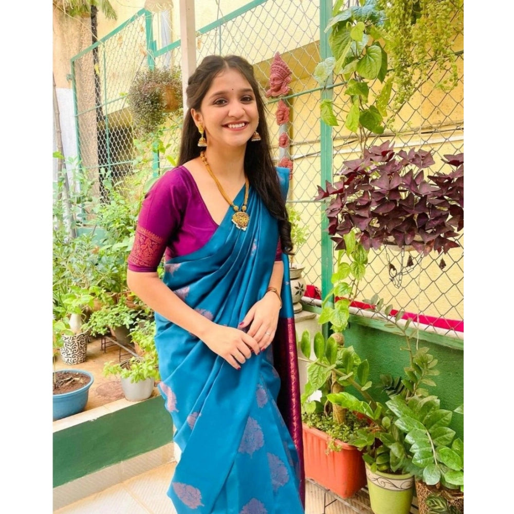 Women's Silk Printed Saree With Unstitched Blouse 5.5Mtr (Rama)