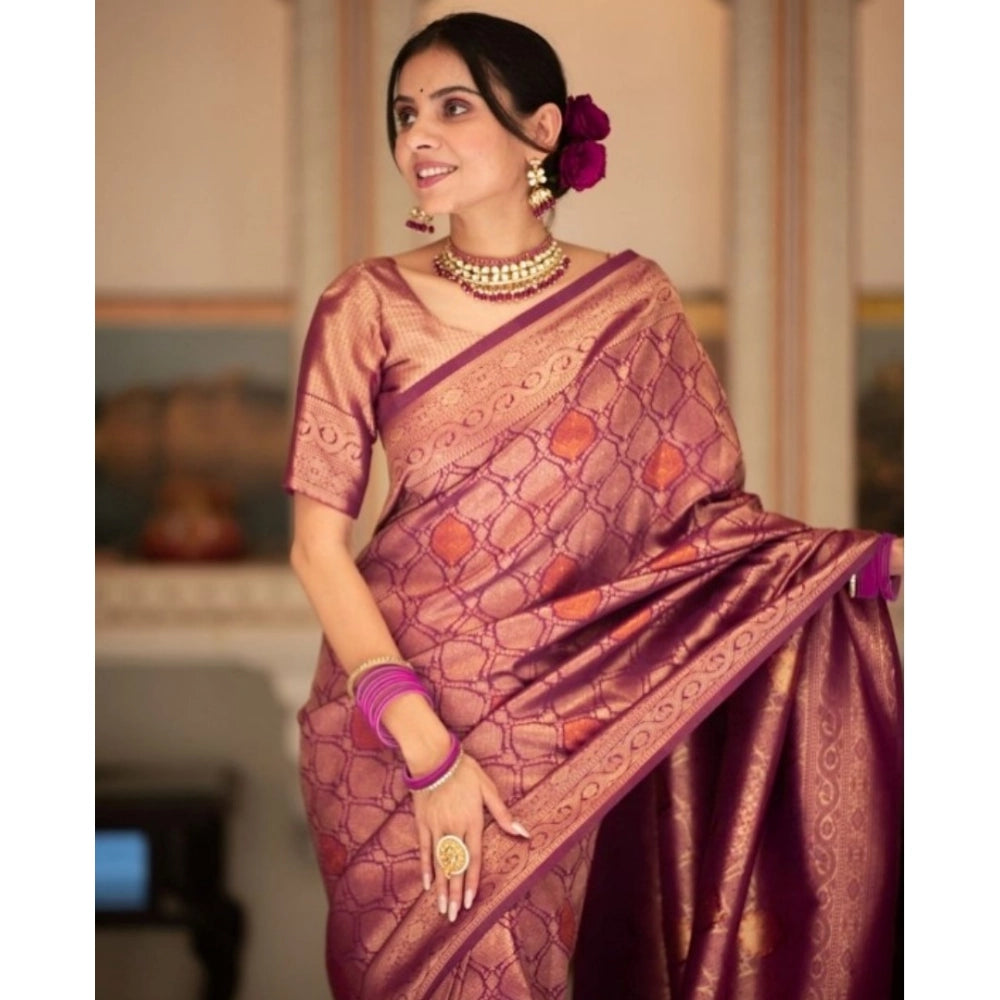 Women's Silk Printed Saree With Unstitched Blouse 5.5Mtr (Wine)