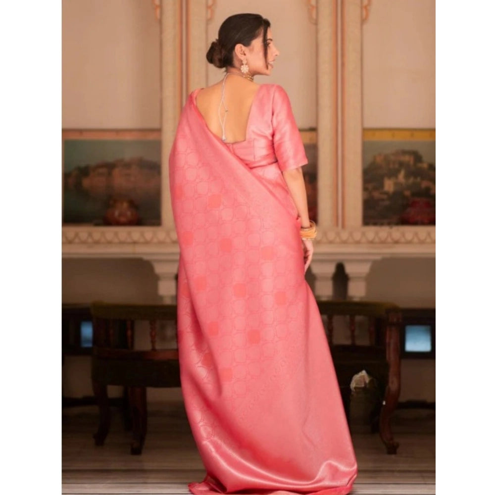 Women's Silk Printed Saree With Unstitched Blouse 5.5Mtr (Pink)