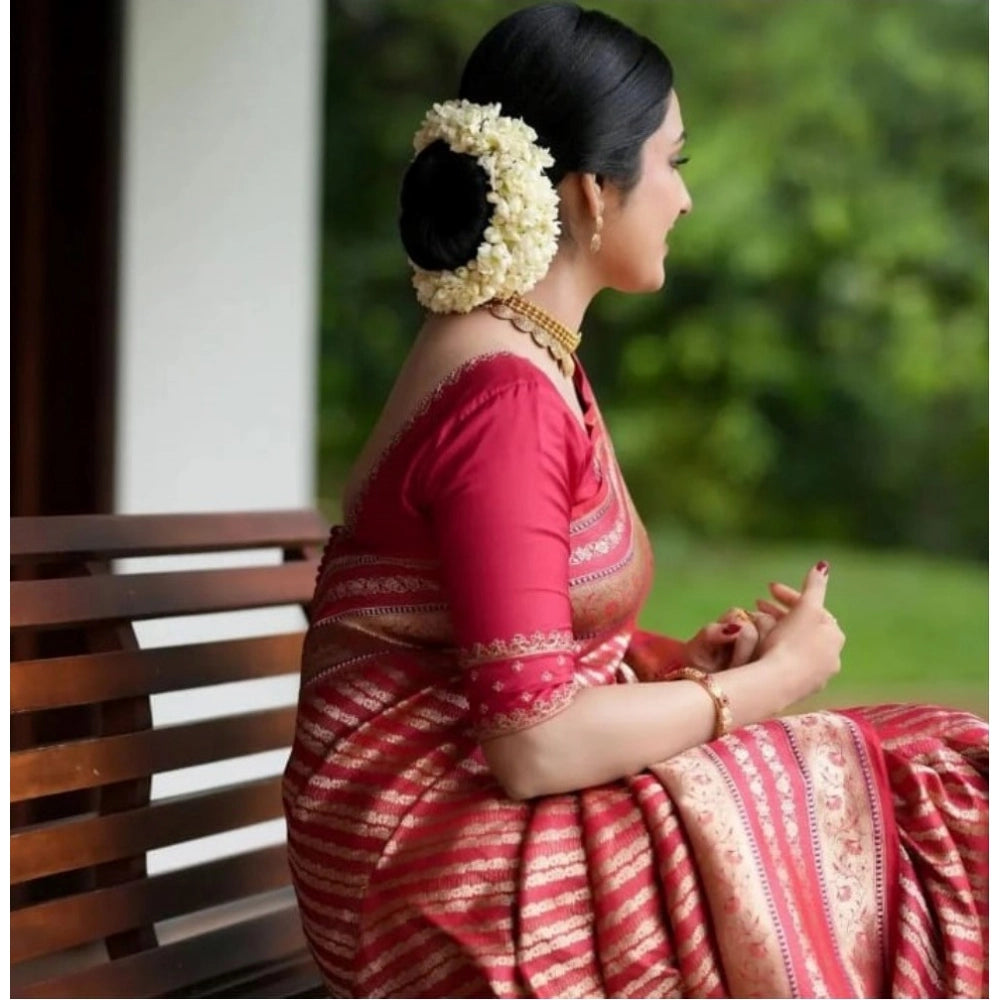 Women's Silk Printed Saree With Unstitched Blouse 5.5Mtr (Pink)