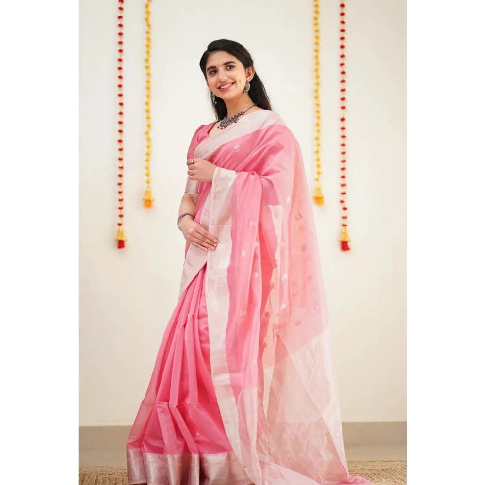 Women's Cotton  Printed Saree With Unstitched Blouse 5.5Mtr (Pink)