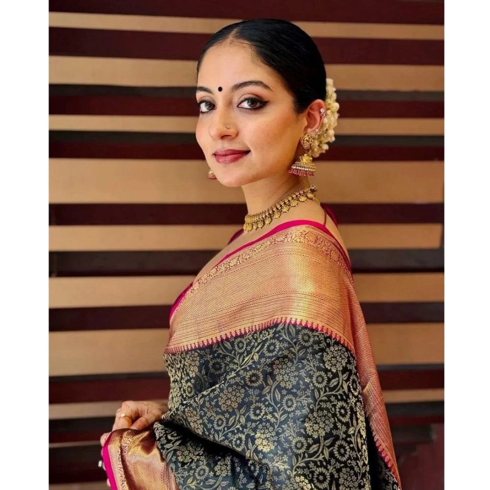 Women's Silk Printed Saree With Unstitched Blouse 5.5Mtr (Green)