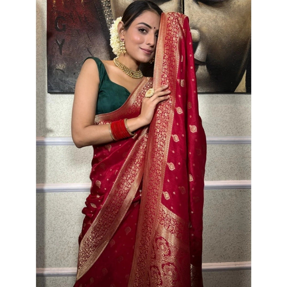 Women's Silk Printed Saree With Unstitched Blouse 5.5Mtr (Red)