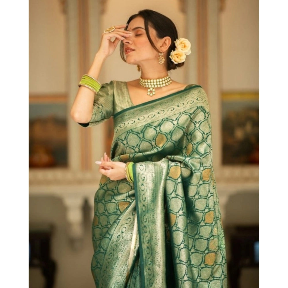 Women's Silk Printed Saree With Unstitched Blouse 5.5Mtr (Green)