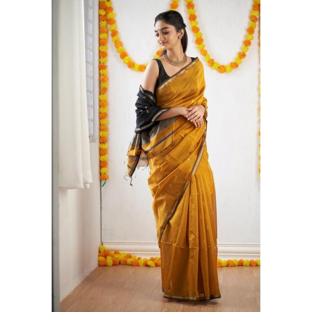 Women's Cotton  Printed Saree With Unstitched Blouse 5.5Mtr (Yellow)