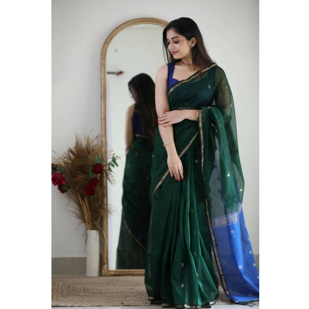 Women's Cotton  Printed Saree With Unstitched Blouse 5.5Mtr (Green)