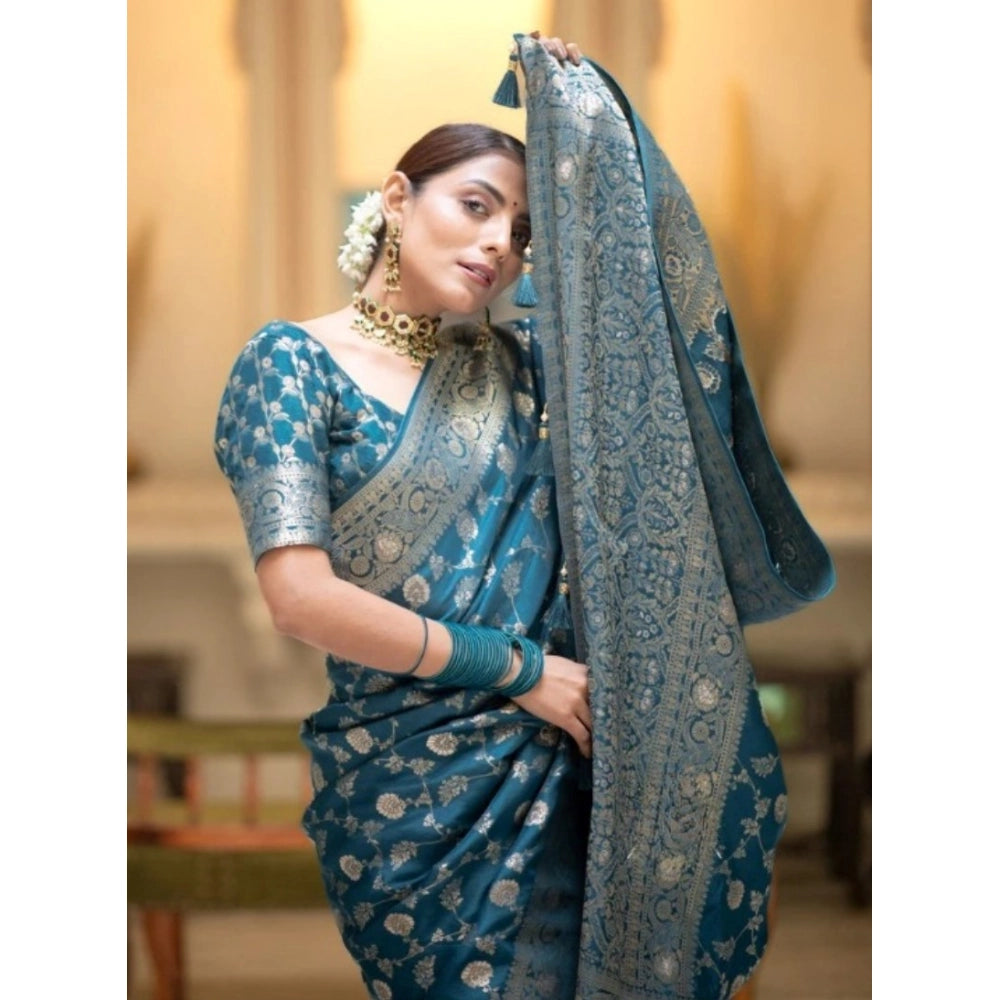 Women's Silk Printed Saree With Unstitched Blouse 5.5Mtr (Rama)