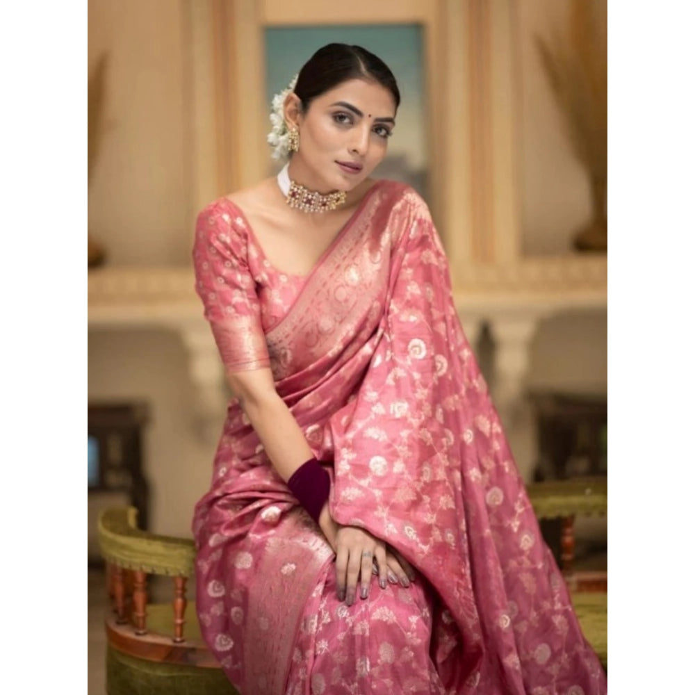 Women's Silk Printed Saree With Unstitched Blouse 5.5Mtr (Peach)
