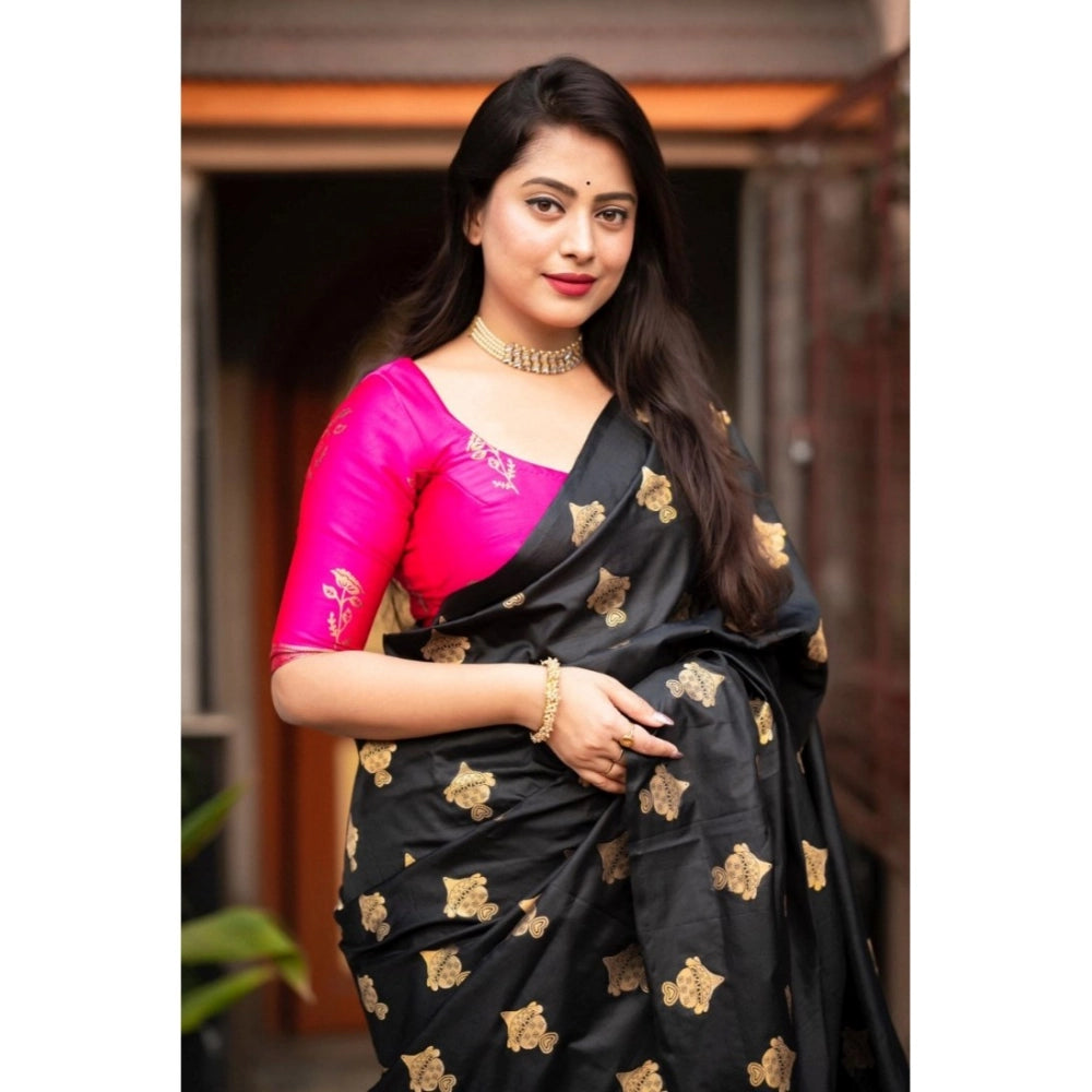 Women's Silk Printed Saree With Unstitched Blouse 5.5Mtr (Pink)