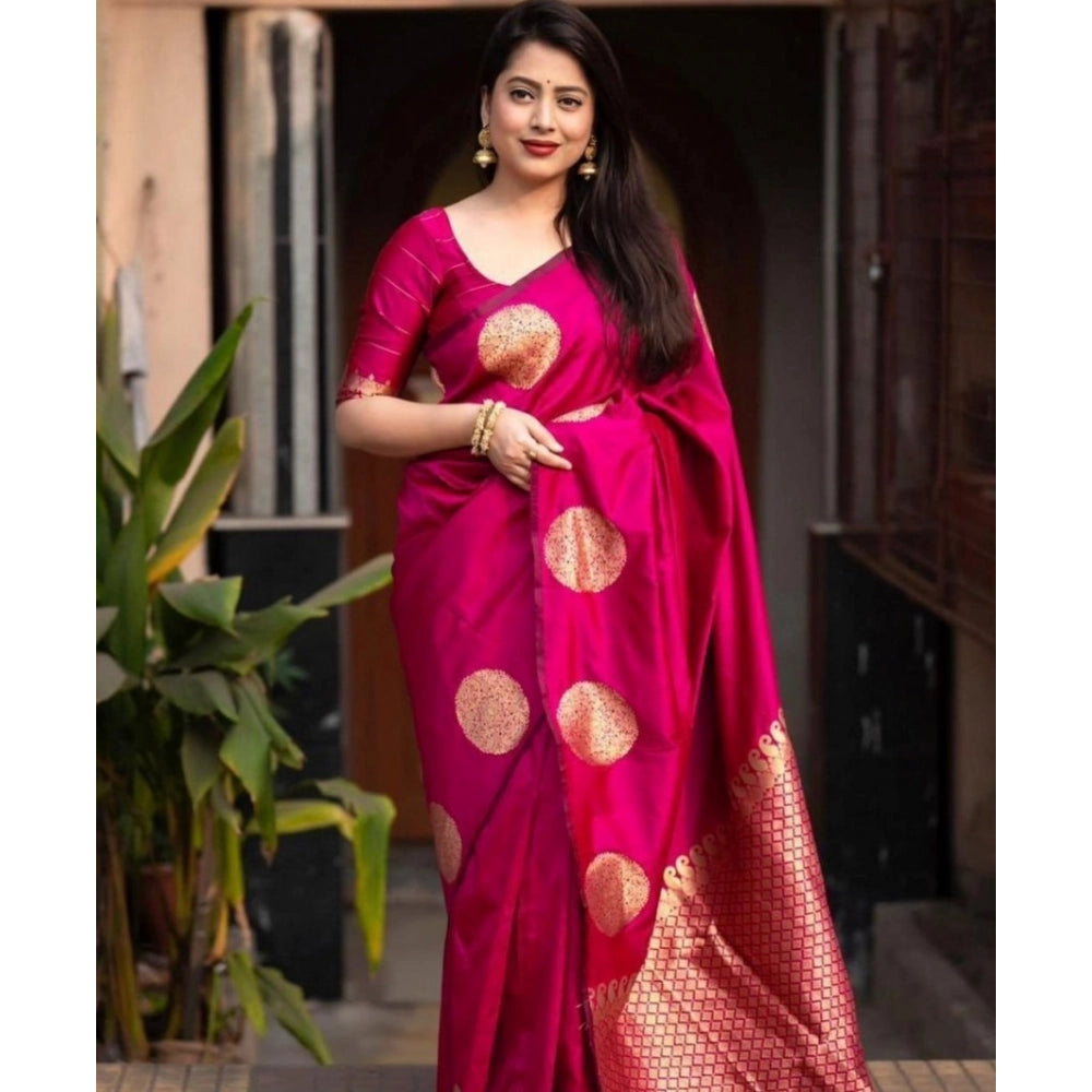 Women's Silk Printed Saree With Unstitched Blouse 5.5Mtr (Pink)
