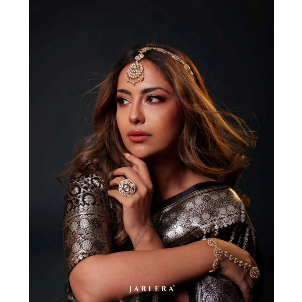 Women's Silk Printed Saree With Unstitched Blouse 5.5Mtr (Black)