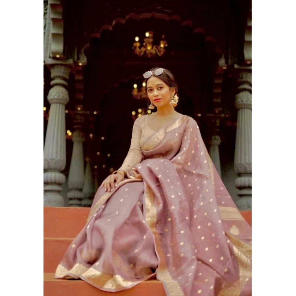 Women's Cotton  Printed Saree With Unstitched Blouse 5.5Mtr (Rose Gold)