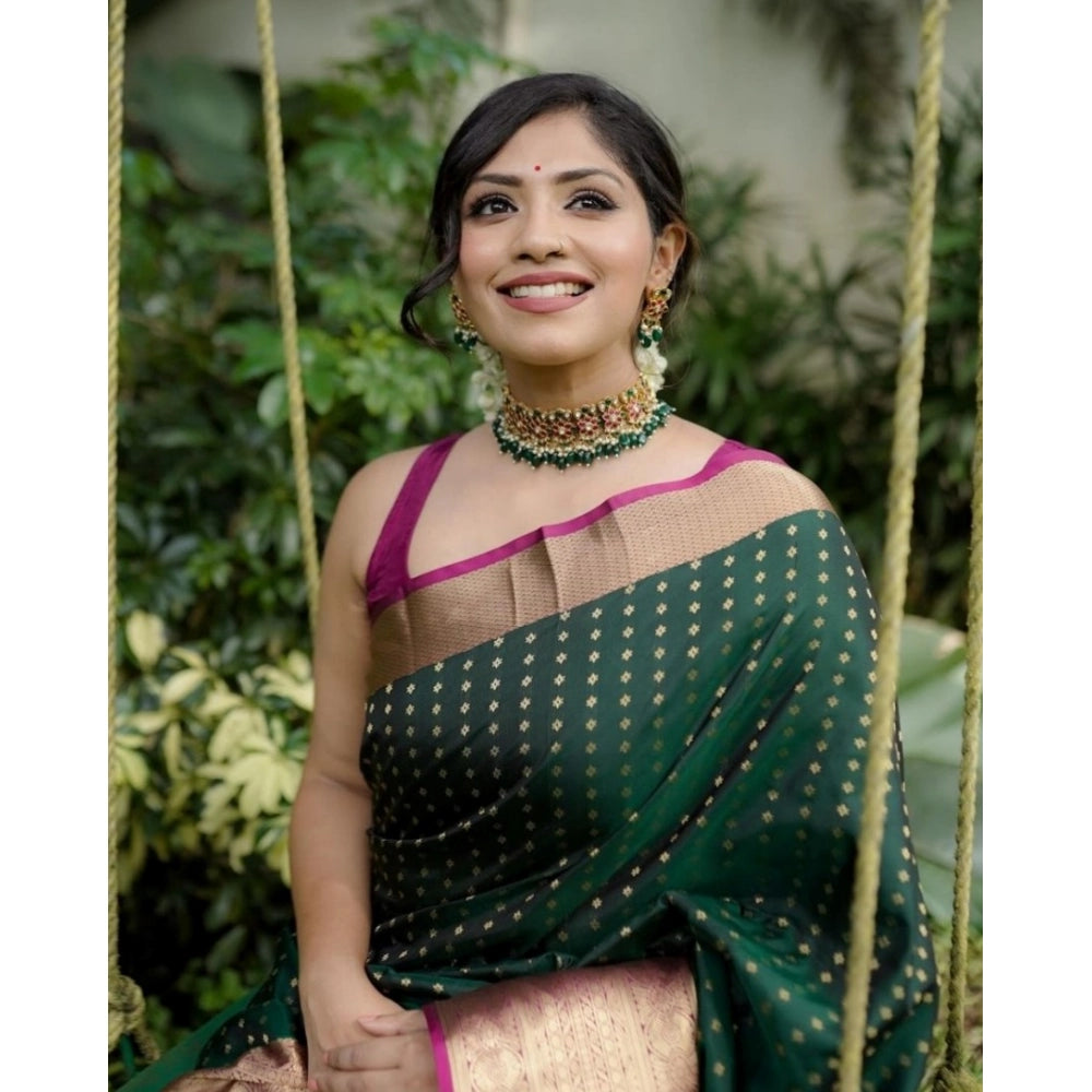 Women's Silk Printed Saree With Unstitched Blouse 5.5Mtr (Green)