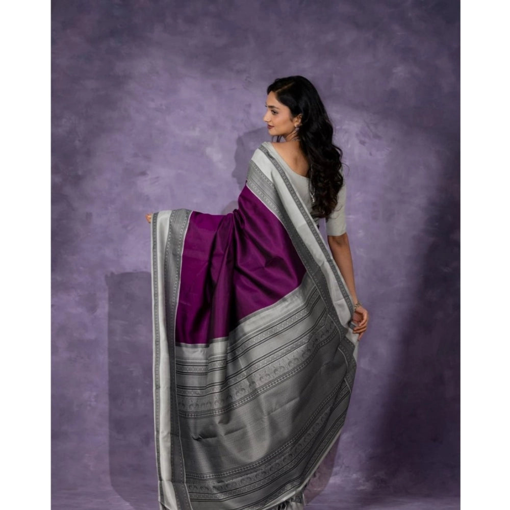 Women's Silk Printed Saree With Unstitched Blouse 5.5Mtr (Purple)
